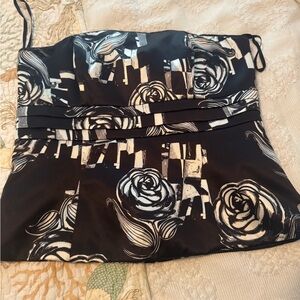 White House Black Market Strapless Dress with Black and White Rose Pattern